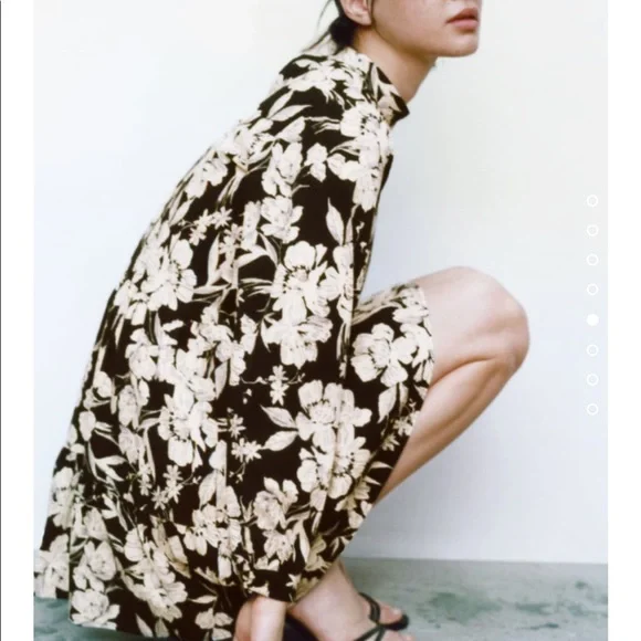 zara oversized printed dress ZARA NWT WOMAN $109 LONG PRINTED DRESS ZW COLLECTION DARK KHAKI | 8776/070